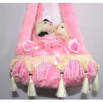 Beautiful Pink Bed Hanging Jhoola with Love Couple Teddy Bears